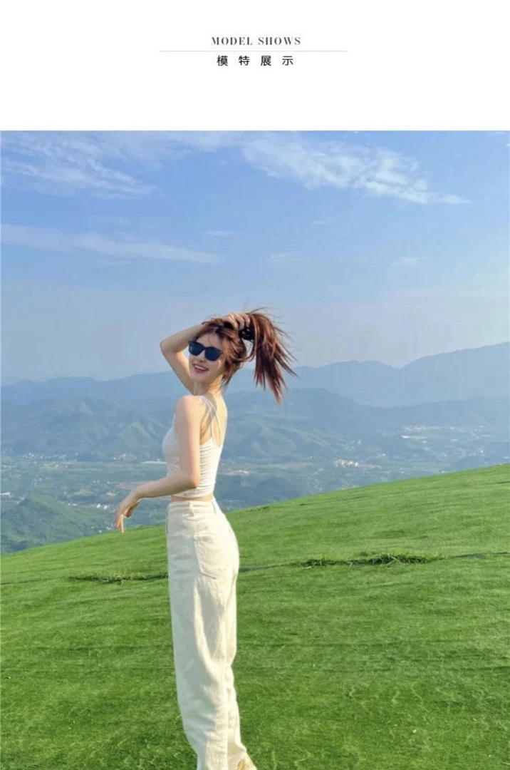 【赵露思同款】洋气奶白色阔腿牛仔裤女夏季高腰直筒拖地MS-76117A