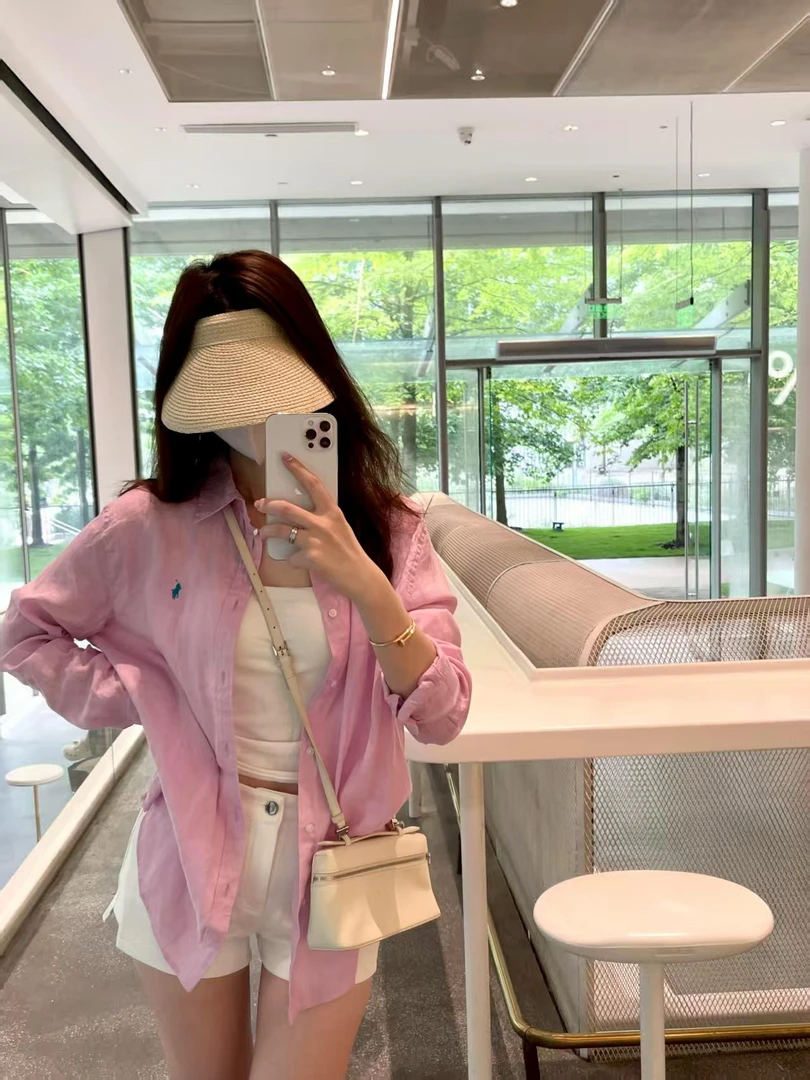 时尚气质套装女夏季韩系粉色刺绣防晒衬衫高腰休闲百搭短裤两件套