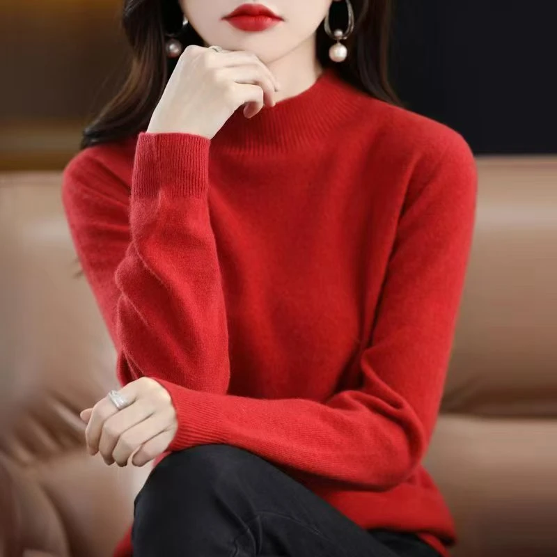 断码清仓2024针织衫女秋冬新款半高领毛衣修身内搭纯色打底衫加厚