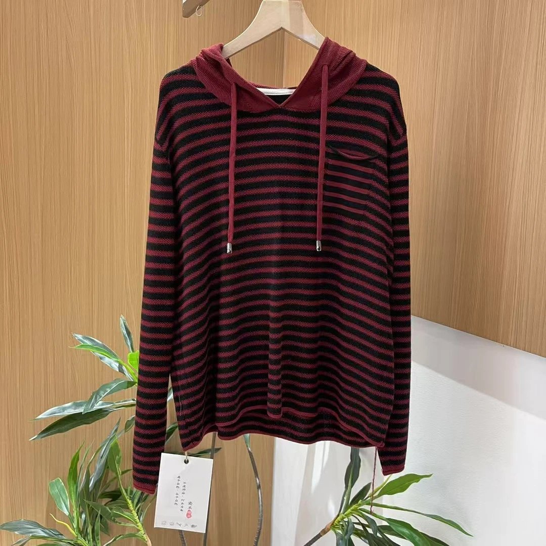 17430新款春秋休闲百搭条纹连帽针织衫