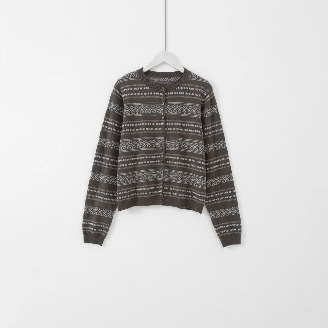 几里与麻 复古条纹几何圆领针织开衫 衣长54胸围100 2091061