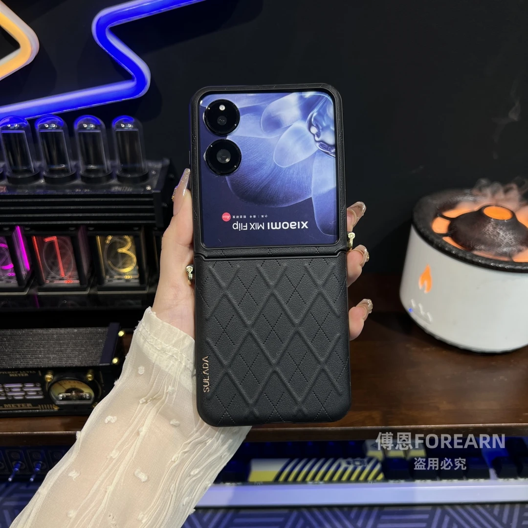 适用于小米mixflip2手机壳MIX Flip2小折叠屏真皮女款手提挂绳斜