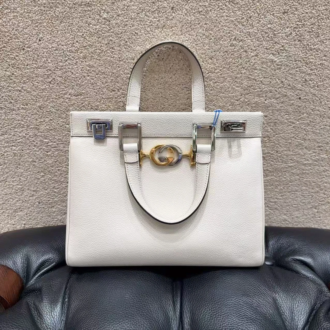 99新 GUCCI/古驰 Zumi白色小号手提单肩斜挎包！经典双G扣设计