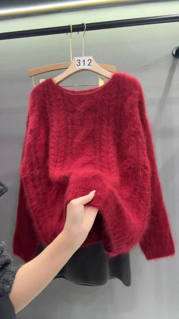 十七 山羊拉绒高级红色秋冬慵懒轻奢百搭女装312
