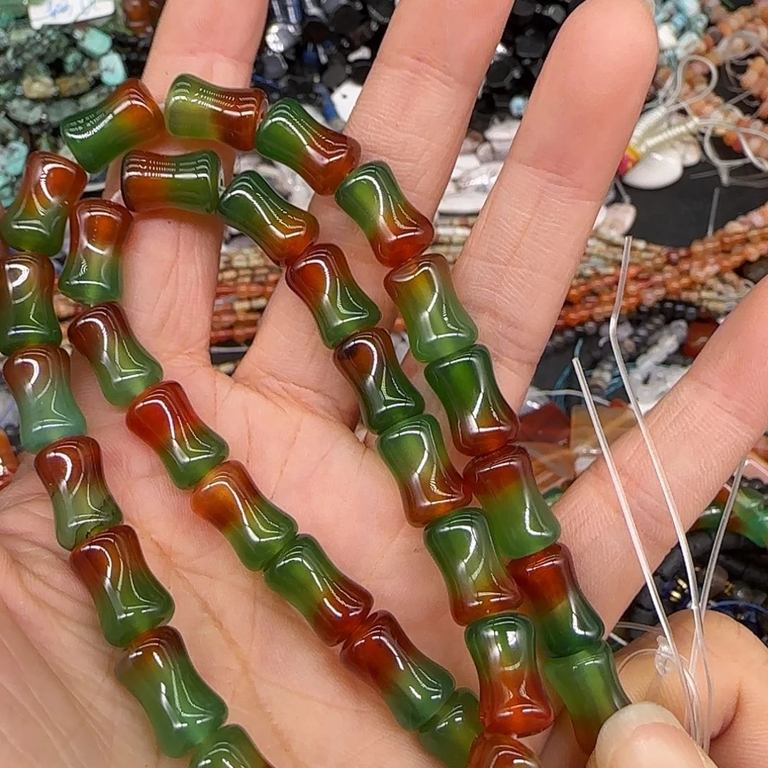 玛瑙/玉髓合金珠宝半成品红绿玛瑙7-12mm竹节一条