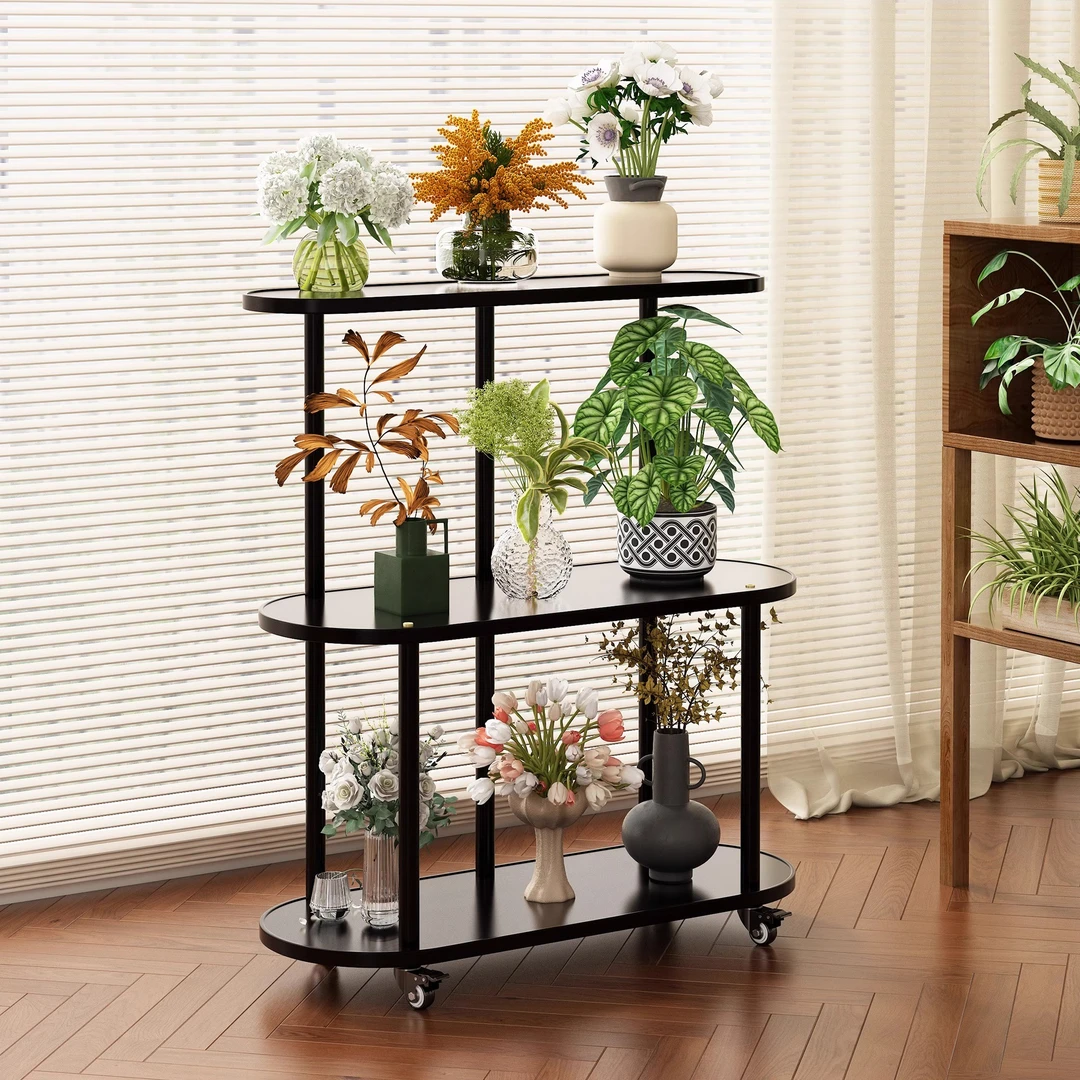 花架2025新款阳台落地式置物架可移动花架子客厅实木多层一体靠墙