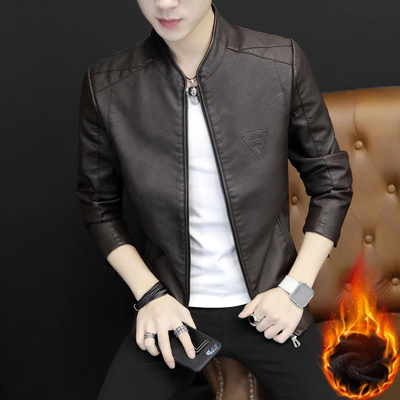 花公子海宁立领休闲皮衣2025春秋新款冬季真皮修身加绒机车风韩版