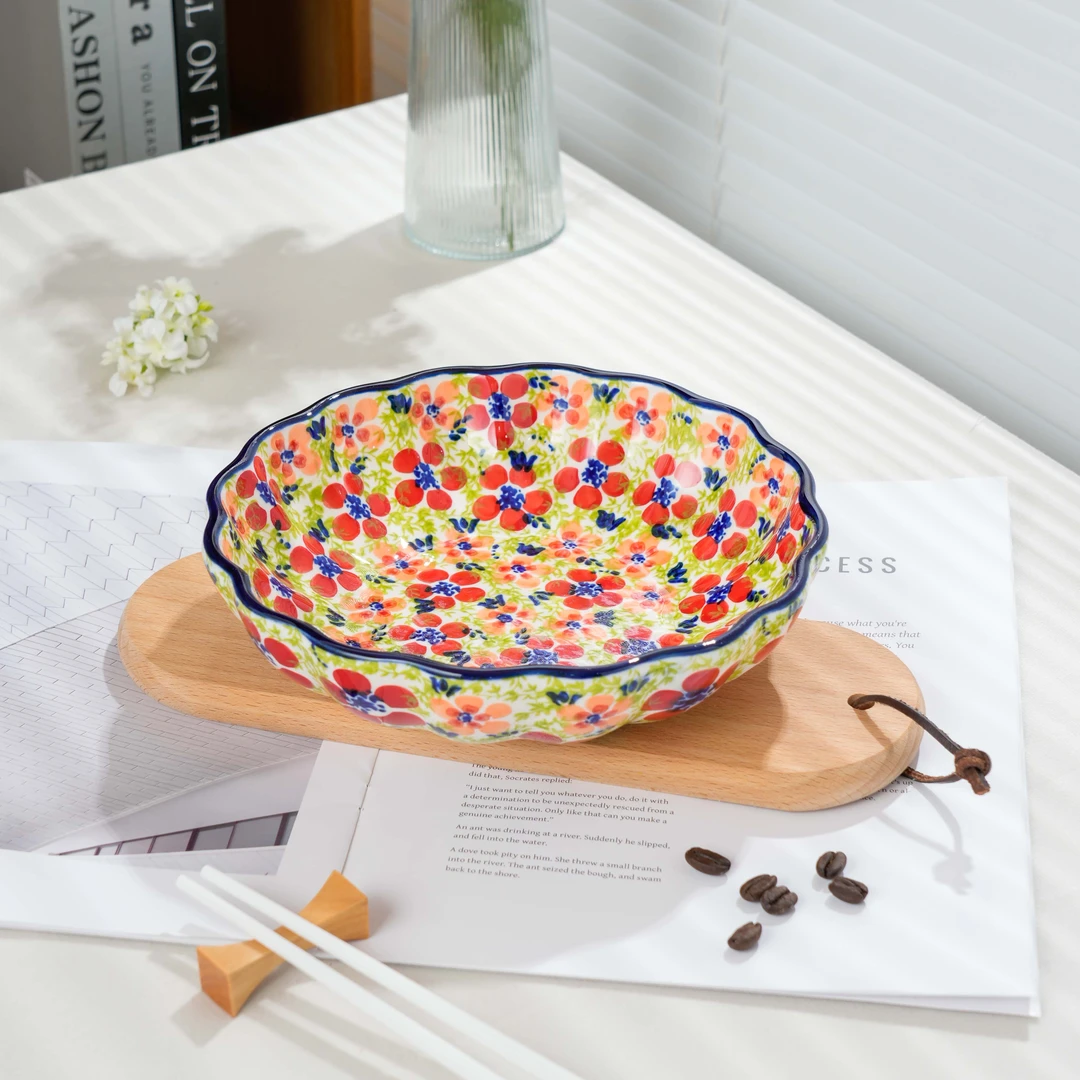 【泡芙专属】西里西亚手绘碧丝粉黛-8英寸波浪汤盘一个装/两个装