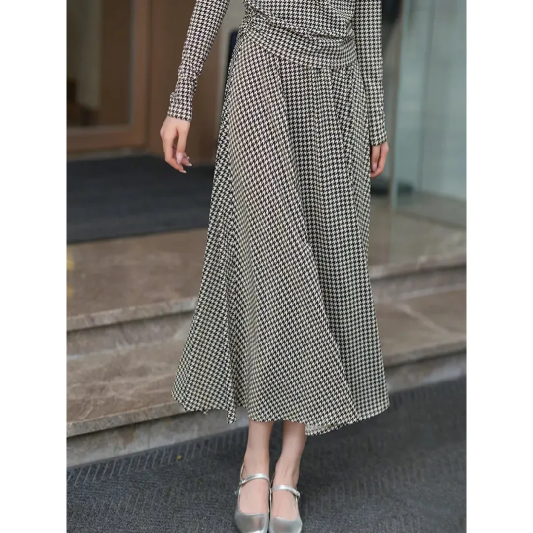 GIRDEAR/哥弟夏季垂坠时尚千鸟格显瘦半身裙女1200386显瘦遮肚子