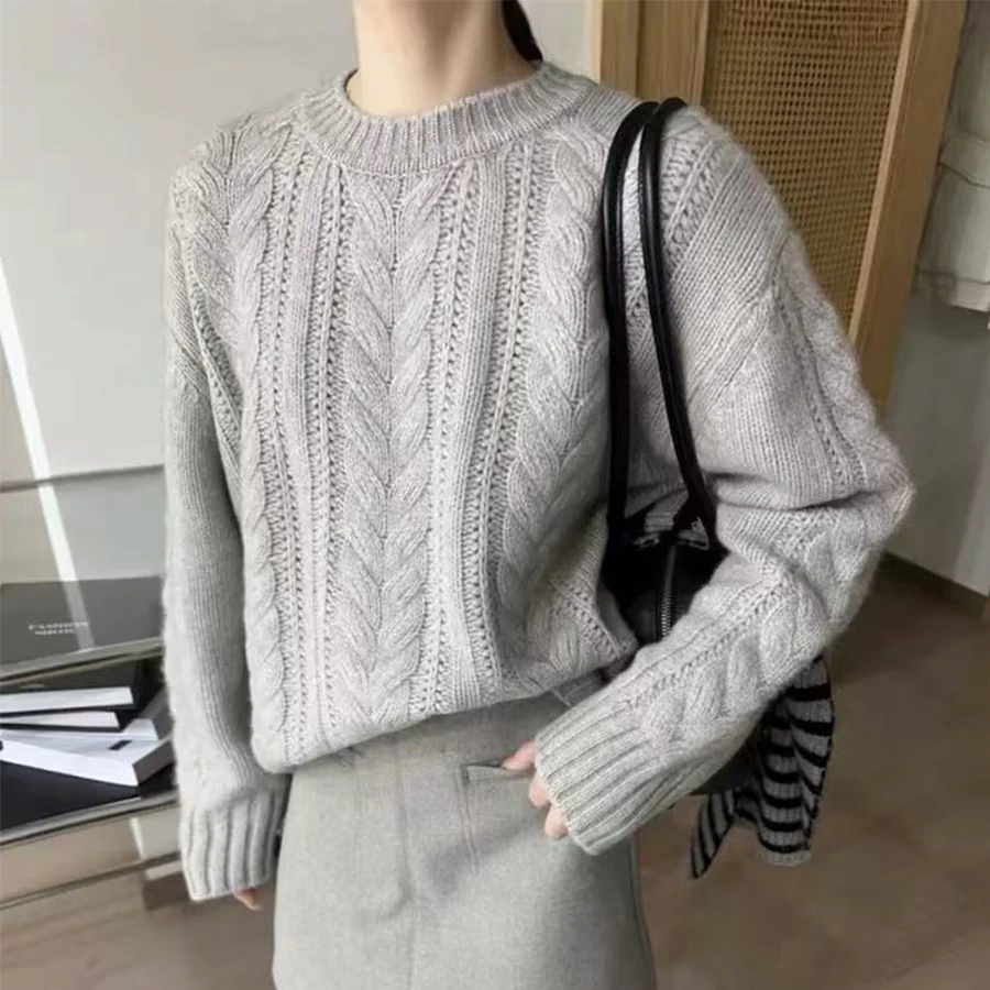 加厚长袖纯欲风毛衣女装秋冬慵懒风上衣女士针织衫绞花复古-9649