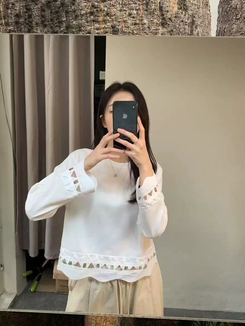 镂空花边打底T恤小个子韩版小衫