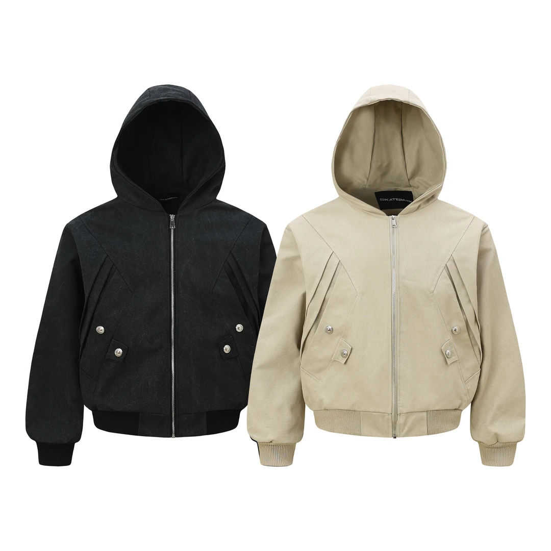 SKATEPARK 美式复古春季纯色百搭中性风哈灵顿连帽外套