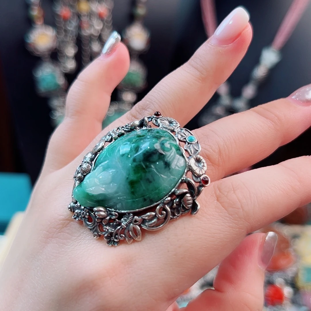翡翠银S925镶嵌戒指/指环国风