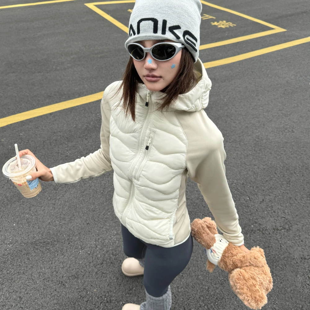 冬日新宠！显瘦又保暖！羊毛棉填充男女款针织拼接轻量连帽棉服外套