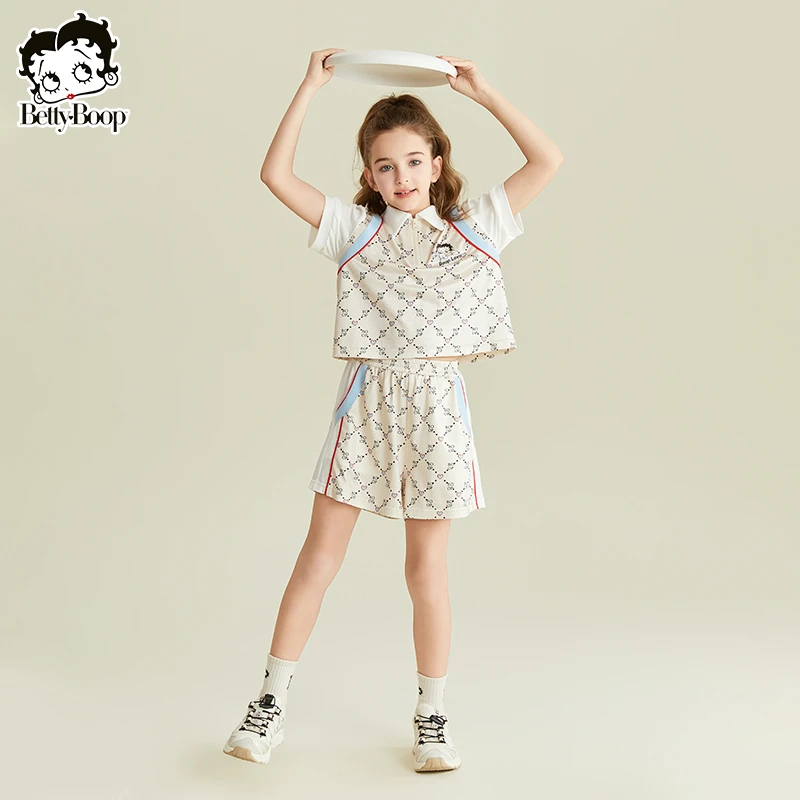 贝蒂女童速干运动polo领T恤短袖短裤套装夏季中大童两件套潮25267