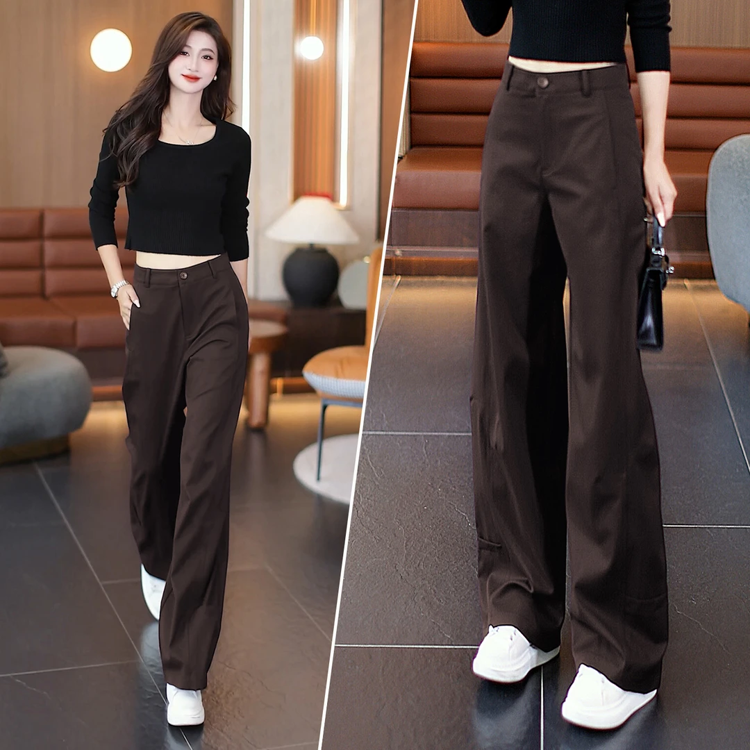 高腰休闲直筒弯刀裤女2025潮流新款秋冬保暖加厚宽松显瘦阔腿裤