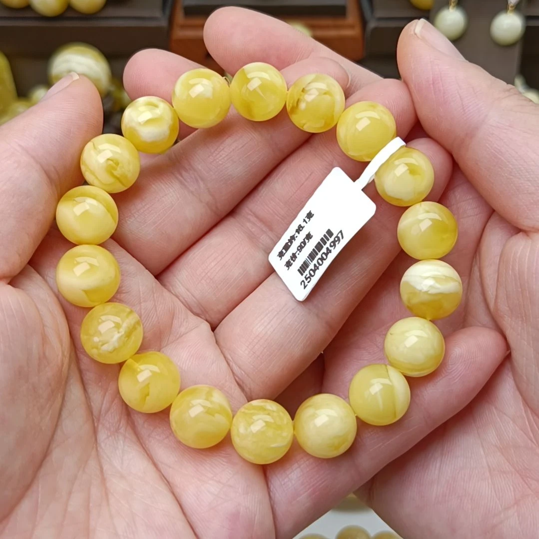 未镶嵌蜜蜡手链11大加圆珠浓蜡妖花手围17