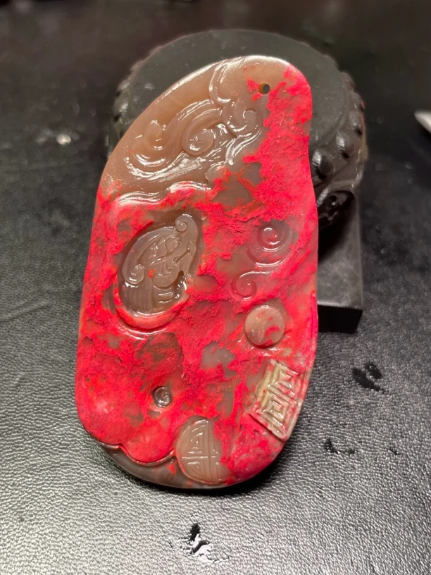 昌化鸡血石牛角冻手把