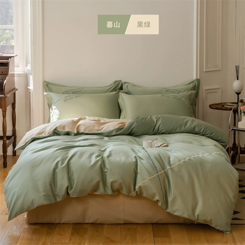 【09】简约风纯棉刺绣四件套裸睡-暮山