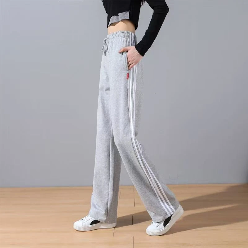 纯棉休闲阔腿裤子春秋女外穿灰色显高显瘦高档时尚潮流垂感拖地裤