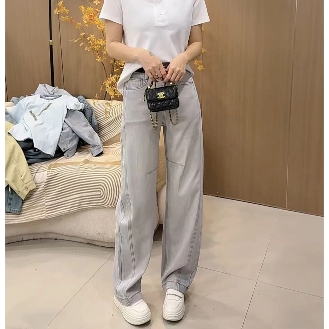 【531】新品莫兰迪灰牛仔裤高腰显瘦宽松气质时髦阔腿裤