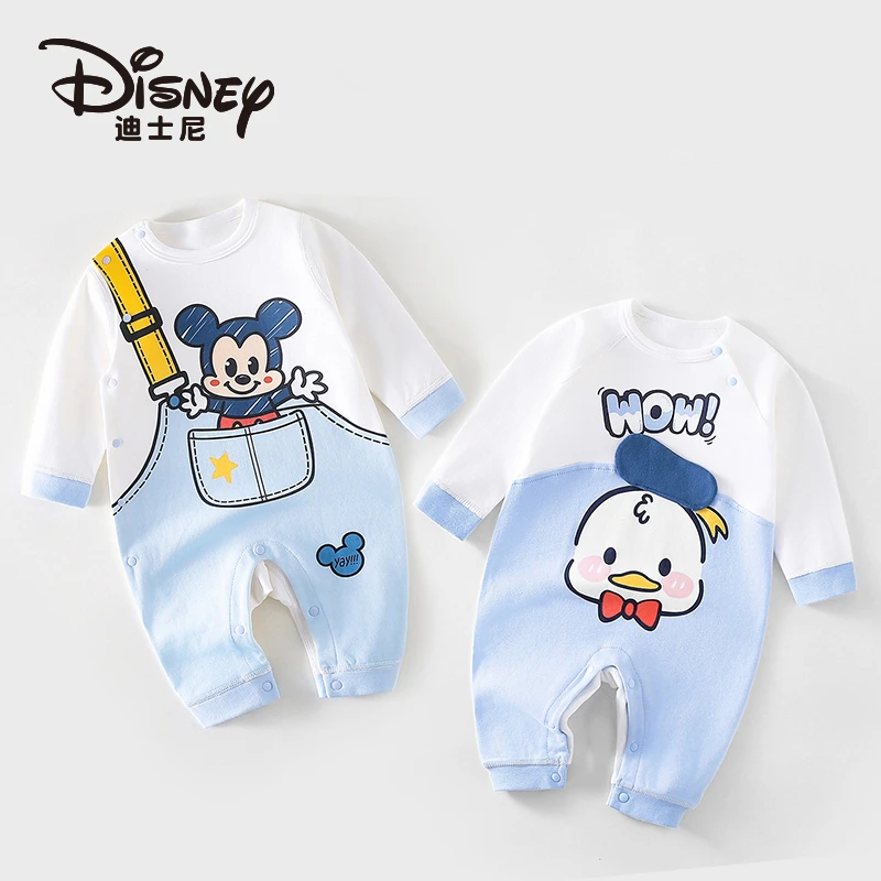 Disney/迪士尼婴儿纯棉连体衣春秋季衣服哈衣无骨可爱睡衣2件装