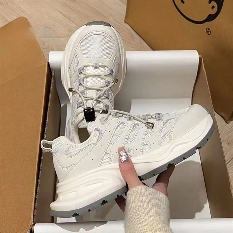 厚底鱼骨老爹鞋女夏季2025夏天鞋增高百搭鞋黑色运动薄款女款透气