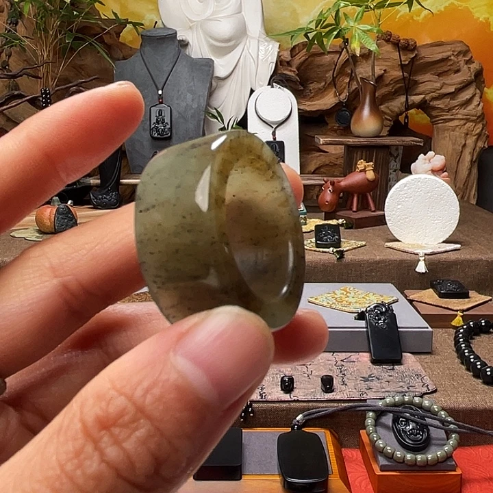 和田玉未镶嵌戒指若羌青花21.4