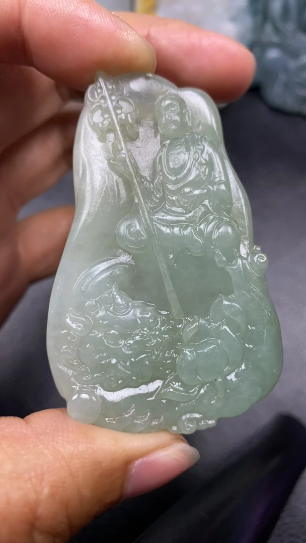 天然翡翠A货冰地藏王吊坠尺寸65*40*6.1mm