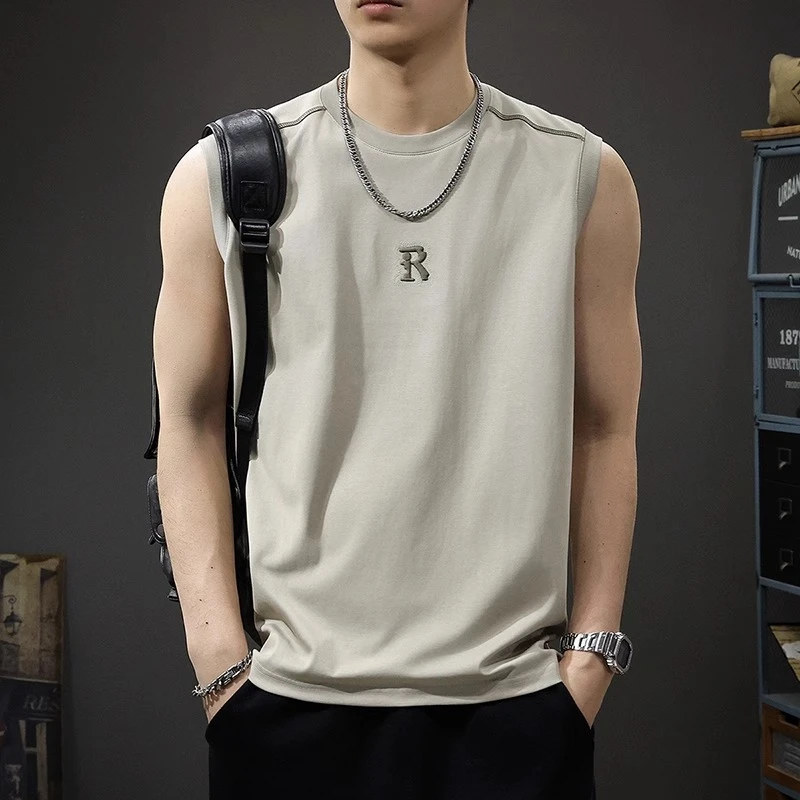 LEIGHZ/雷茨夏季新款无袖t恤男美式痞帅坎肩背心休闲运动健身上衣