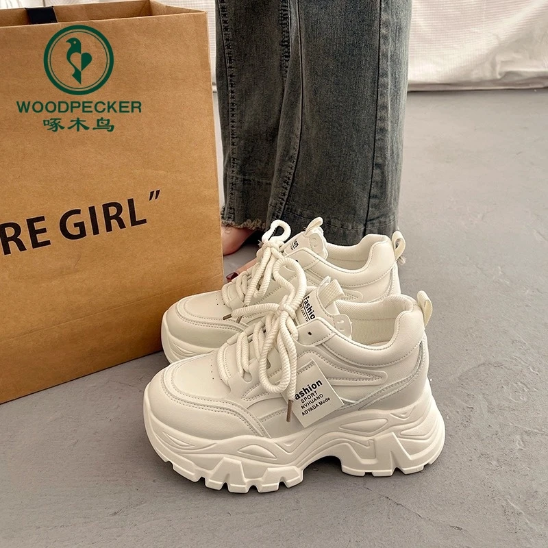 啄木鸟爆款厚底老爹鞋女2025新款春秋网面小个子增高百搭休闲鞋子