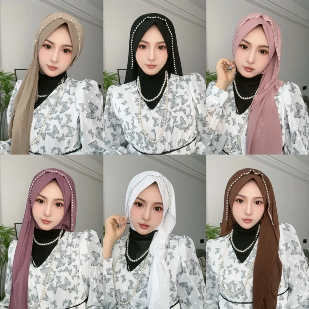 珍珠纱拼接披肩套头