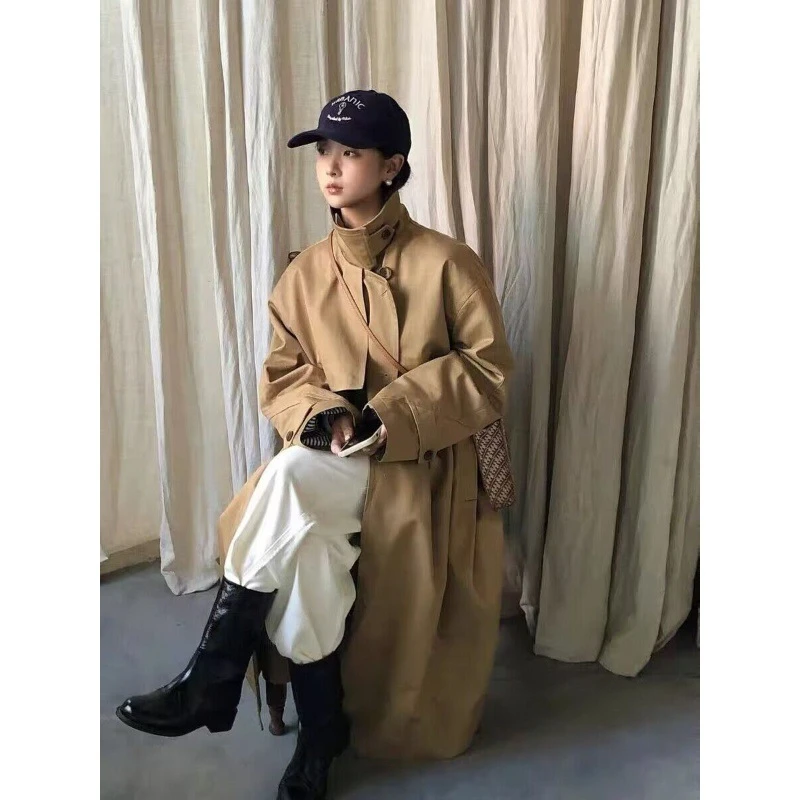 F17风衣外套女中长款2024春秋季新款英伦风高级设计感立领大衣