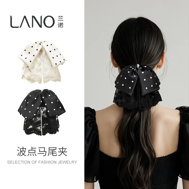 兰诺波点蕾丝蝴蝶结抓夹优雅百搭马尾夹小众设计高级感发饰