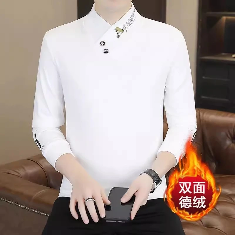 高品质男装秋冬德绒假两件半高领新款男士打底衫休闲百搭保暖卫衣