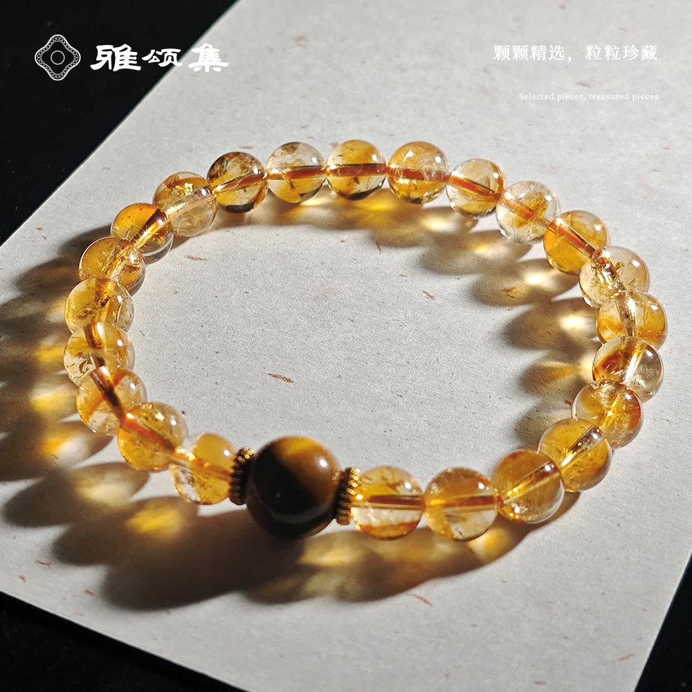 雅颂集【金满仓】天然水晶手串黄塔晶虎眼石黄水晶手链百搭G3663
