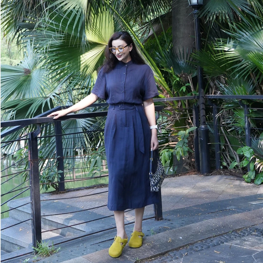 天丝亚麻连衣裙显瘦百搭气质时尚休闲连衣裙百搭韩版连衣裙8569