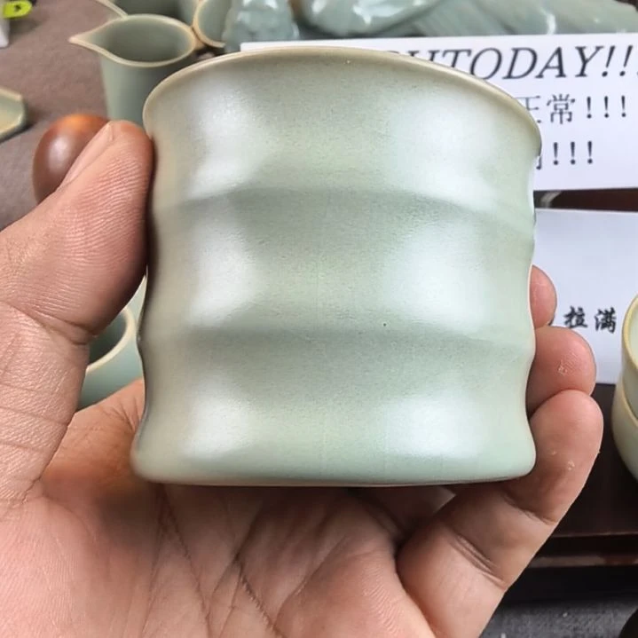 汝州原产地原矿仿古粉青竹节杯瑕疵