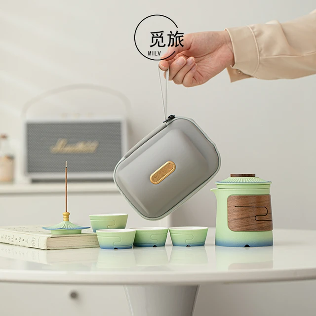 故宫文创旅行茶具小套装可携式陶瓷快客杯一壶四杯户外随身泡茶杯