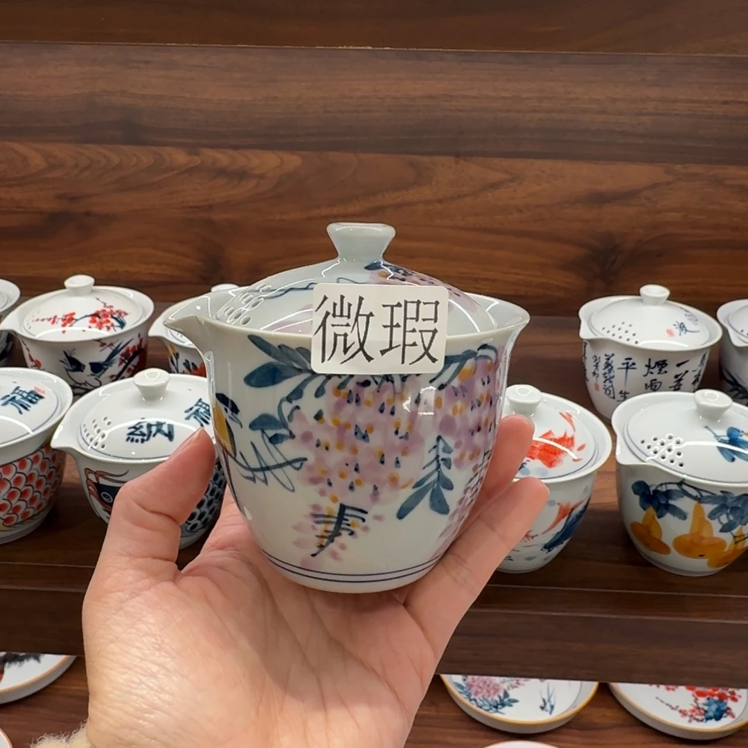 釉下手绘茶具微瑕