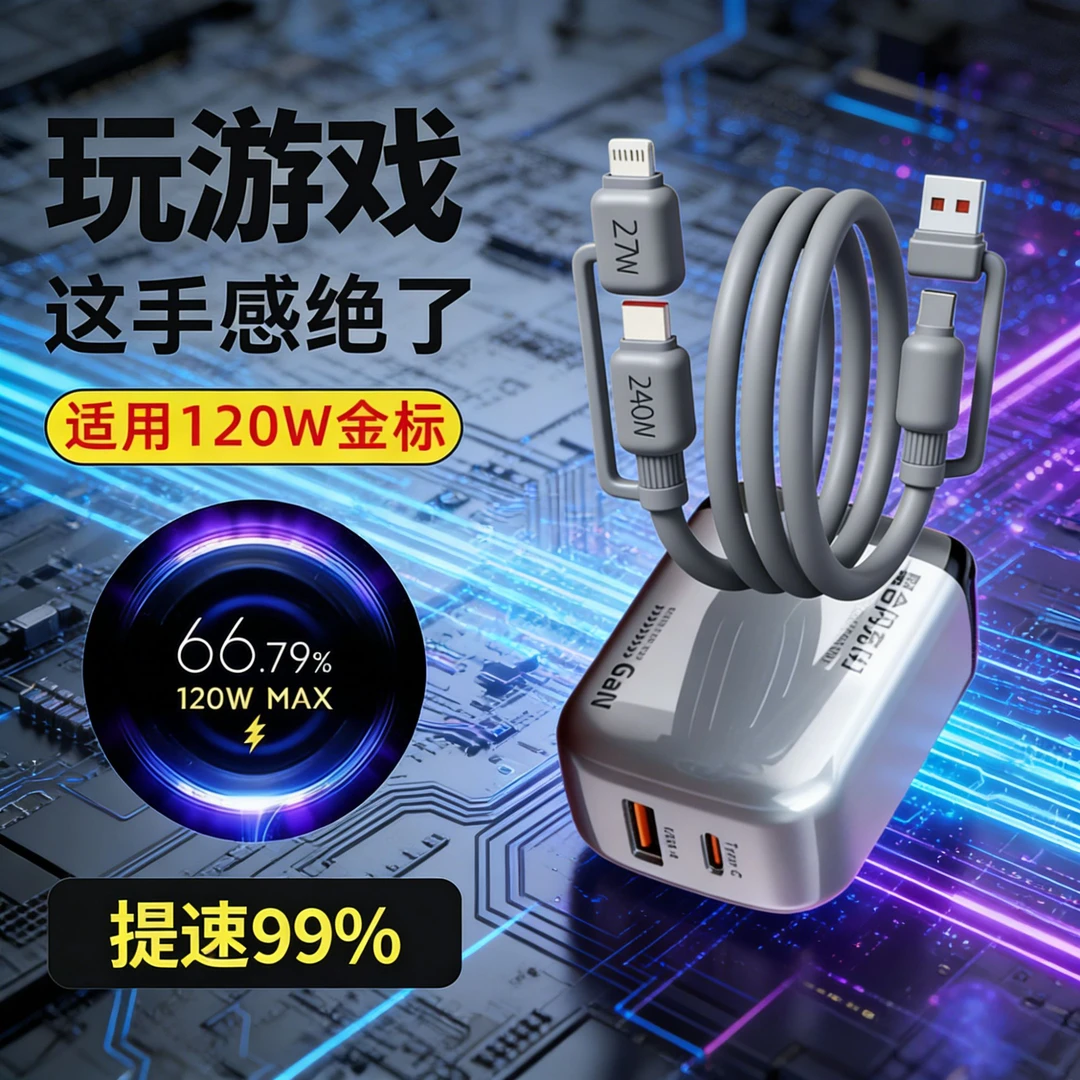 小团圆四合一快充线适用于华为OPPO苹果IQOOvivo小米红米金标闪充