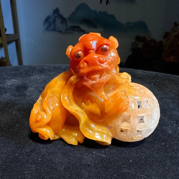 寿山石茶宠八仙桌茶桌摆件山鬼花钱玉石笔筒角桌小刚学长花瓶