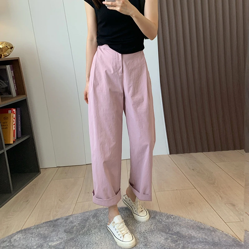 时尚气质百搭直筒窄版阔腿裤女2025春夏新款高级显瘦纯棉休闲长裤