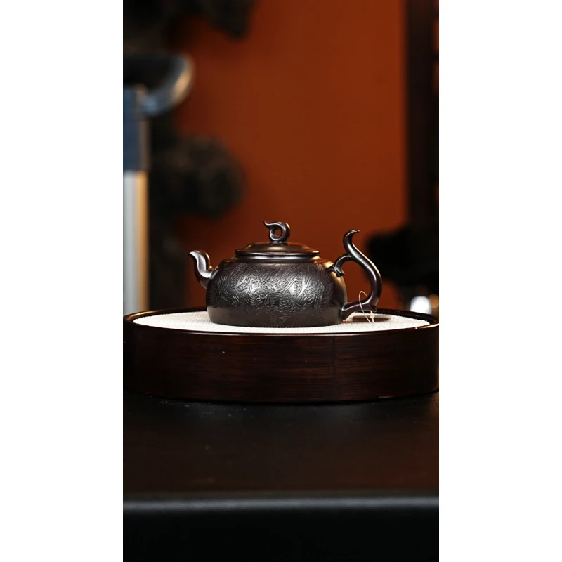 宜兴紫砂 半月 龙山古乌泥