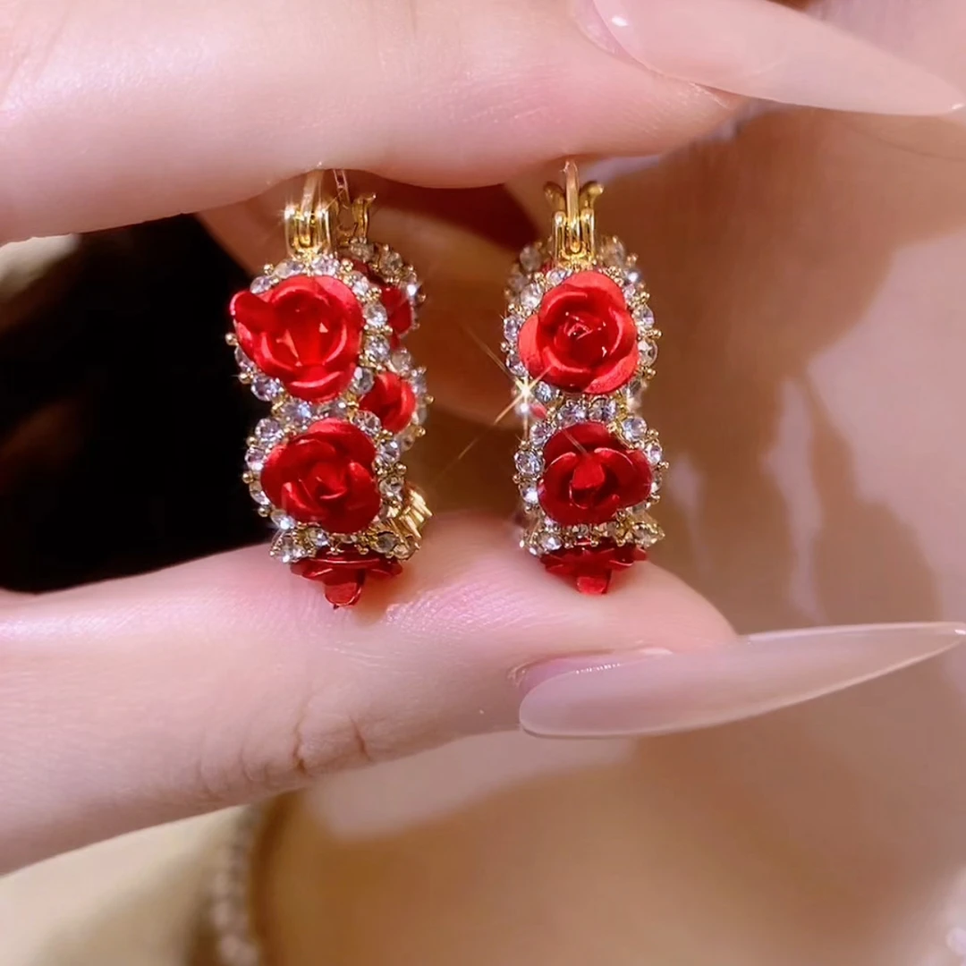 铜合金耳饰 【花团】时尚花朵时尚简约高级感气质耳扣耳环百搭