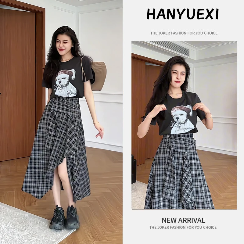 【现货】夏季一整套女装2025年新款韩版减龄短袖上衣半身裙两件套