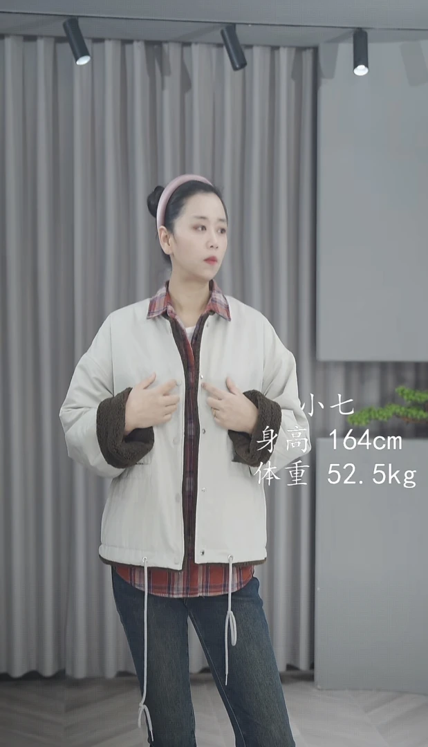 【衣长61-62】双面穿圆领外套宽松加厚保暖泰迪绒休闲时髦0811