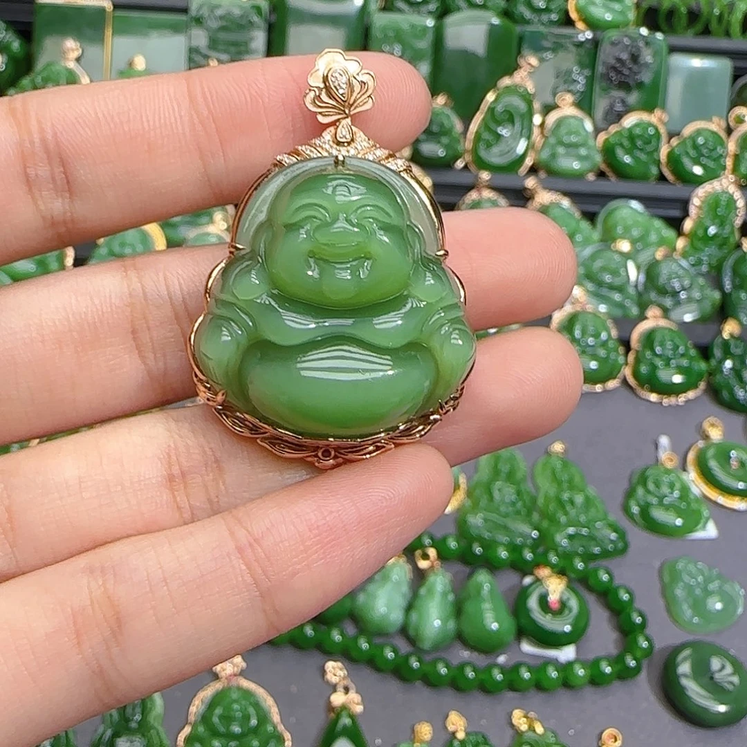和田玉（碧玉）18K金镶嵌颈饰
