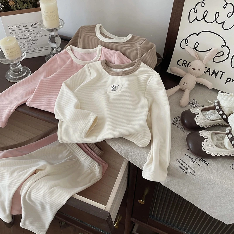 【现货】QT245718春秋新款儿童家居服套装宝宝内搭内穿女童