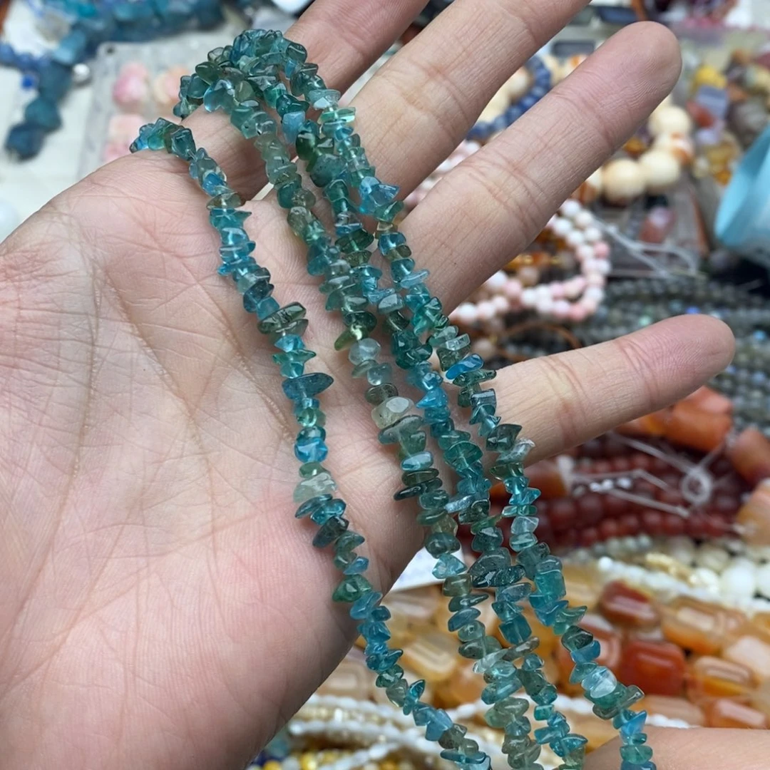 玛瑙/玉髓未镶嵌珠宝半成品一条天然透体蓝鳞灰碎石5mm